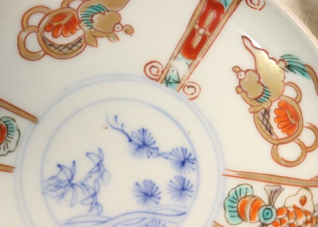 明治前期色絵四方に獅子図小皿①　濃いめ