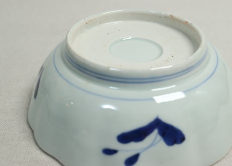 江戸幕末赤絵染付秋海棠と蝶図通り物大なます皿