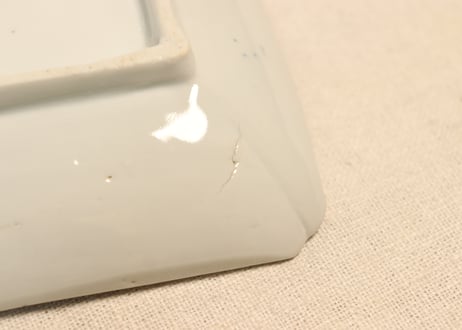 江戸幕末染付柳に牡丹図通り物長皿①