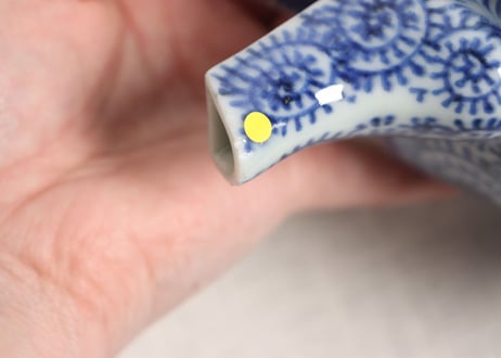 明治前期染付蛸唐草文銚子2pセット トリアシ,蓋ホツ,注ぎ口ノミホツ