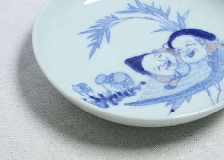 明治後期～大正銅判田植えと恵比寿大黒図5.5寸皿