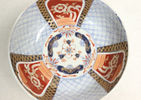 明治前期色絵松竹梅と牡丹図6寸鉢