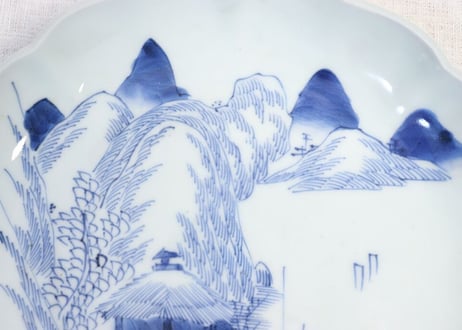 江戸幕末線描き山水図7寸皿