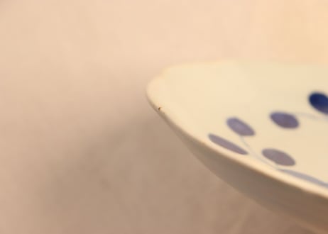 江戸幕末染付椿に鳥図尺皿 小ホツ