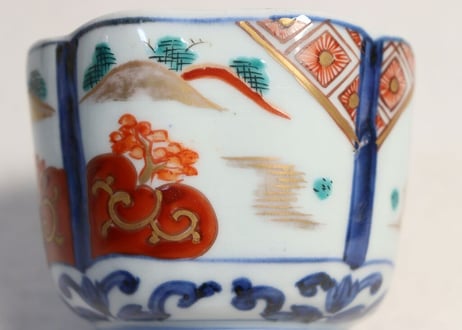明治前期色絵柘榴と山水図角向付 ムシクイ