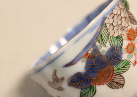 明治前期色絵紫陽花図通り物向付③高台ホツ