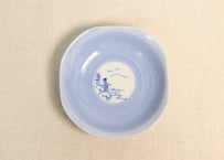 大正~昭和戦前染付輪線文に山水図小皿①　濃いめ