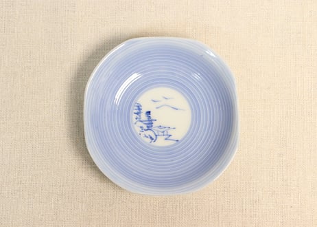 染付皿 4枚 扇子 小皿 江戸後期 訳アリ 窯傷 歪み 欠け 古伊万里染付人物風景文扇面型小皿 3客組 A | KATAKAGO_TOKYO