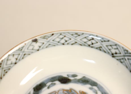 明治前期色絵桜に万年青図通り物飯茶碗①濃いめ