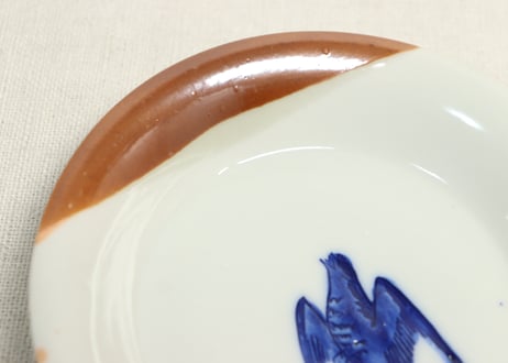 明治前期陰刻染付鳥図小皿