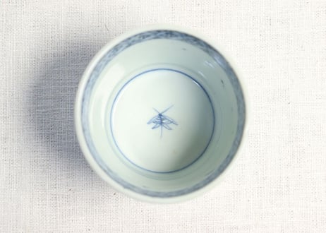 江戸後期染付二方に鉄線図猪口