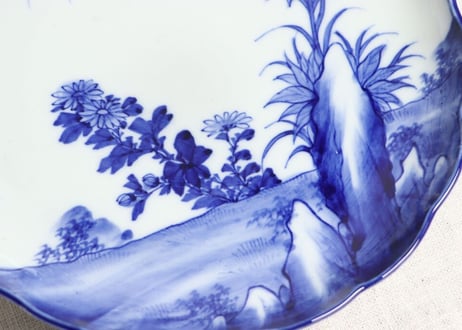 明治前期染付菊と花図7寸皿