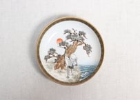 明治前期九谷焼色絵松鶴図通り物豆皿　甘手