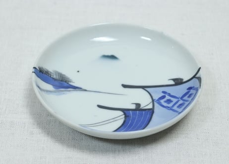 明治後期~大正染付帆掛け船図5寸皿