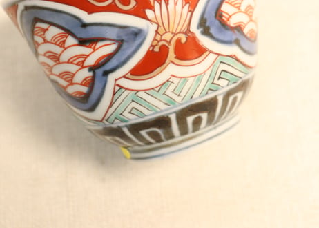 江戸後期色絵三方に青海波図向付② 高台小ニュウ