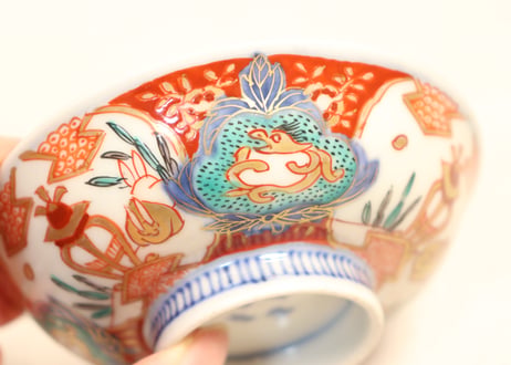 明治前期色絵兎図通り物飯茶碗②ひっつき,蓋少甘手