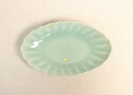 江戸中期青磁舟形皿①少かたつき,少甘手