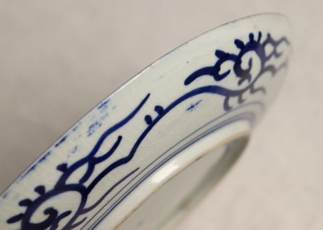 明治前期紙刷八方に牡丹図7寸皿 少甘手,ムシクイ