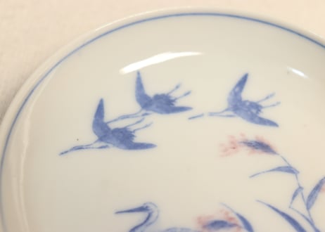 明治後期～大正銅判芦と鶴図小皿