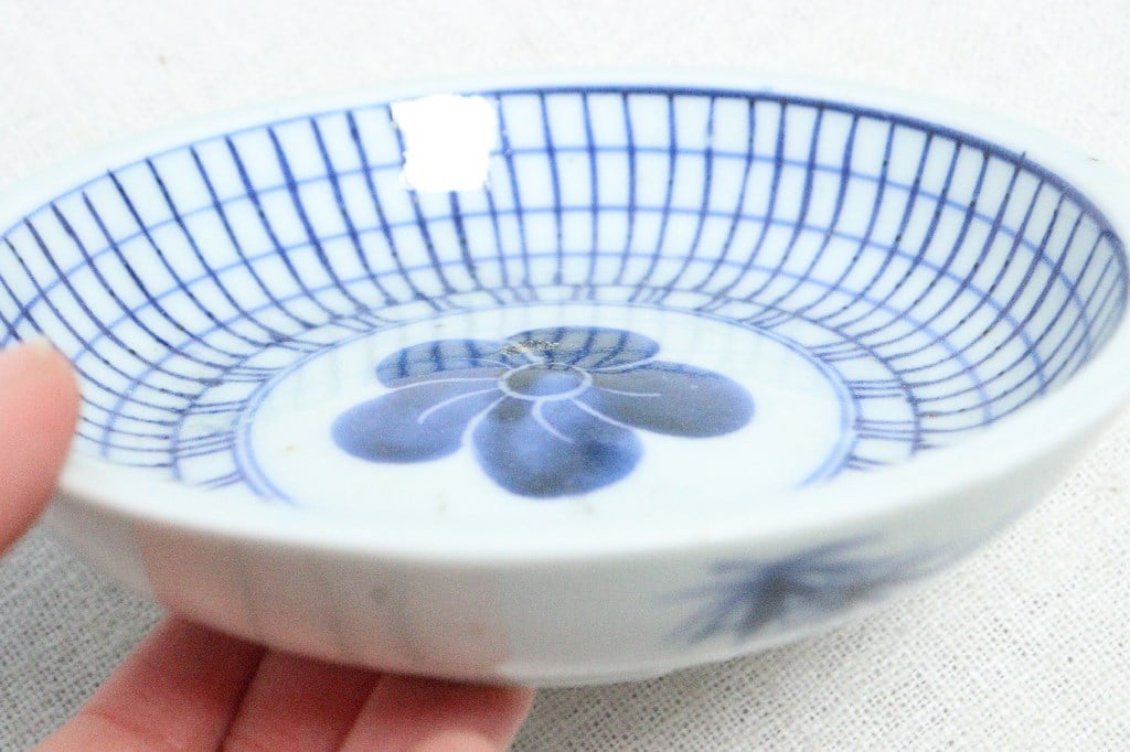 363 骨董 アンティーク 染付け 梅紋なます輪花皿 1点 5寸 幕末 上物