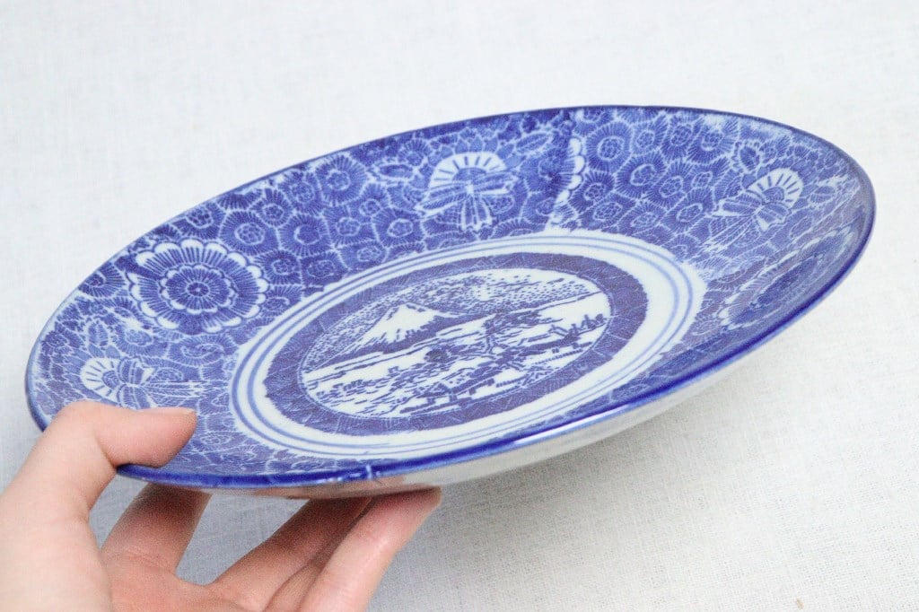 明治後期～大正紙刷富士図7.5寸皿 窯傷,かたつき | 吉祥寺PukuPuku