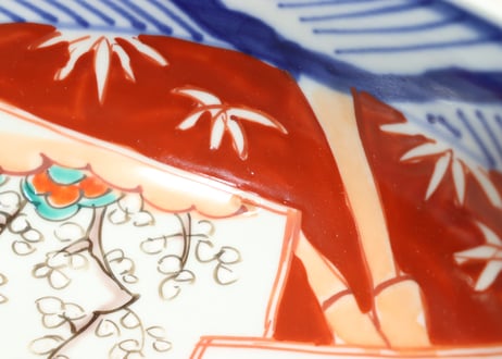 明治前期色絵山水と花鳥図割絵7寸鉢