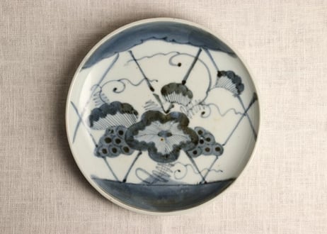 江戸中期染付山葡萄図６寸皿