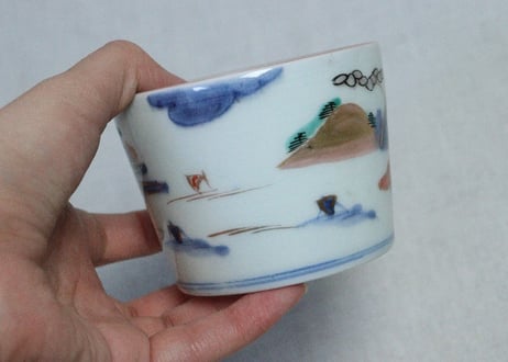 江戸中期色絵山水図猪口