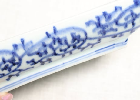 江戸幕末染付微塵唐草文長皿5客組 がたつき