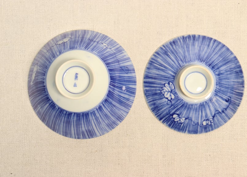 大正～昭和戦前染付縦縞に蔦図蓋茶碗① 濃いめ | 吉祥寺PukuPuku