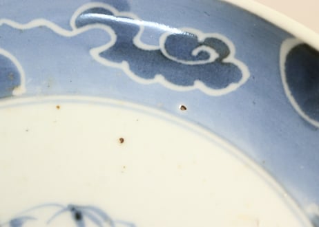 江戸後期染付雲に流れ文6寸皿 フリモノ