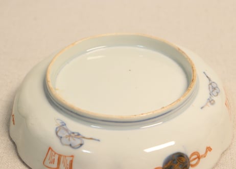 明治前期色絵山水図縁立六弁5寸皿