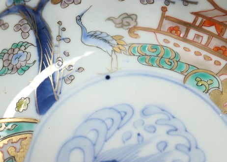 明治前期色絵鶴と松竹梅図通り物なます皿