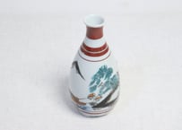 大正～昭和戦前九谷焼色絵プリント山水図徳利
