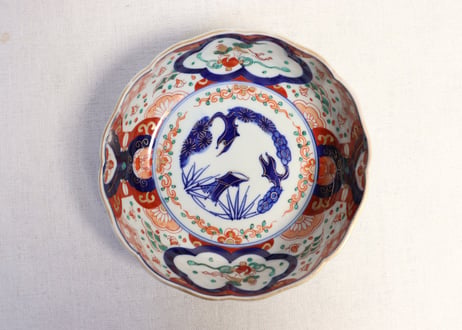 明治前期色絵波千鳥と獅子図春寒鉢 5客組 ややかたつき,ノミホツ