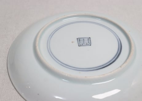 江戸後期染付竹に牡丹図６寸皿③部分甘手,黒色