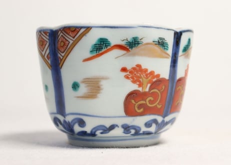 明治前期色絵柘榴と山水図角向付 ムシクイ