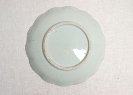 江戸幕末染付船上人物図7寸皿 甘手,小ホツ