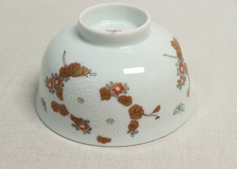 明治前期色絵三方菊図通り物飯茶碗