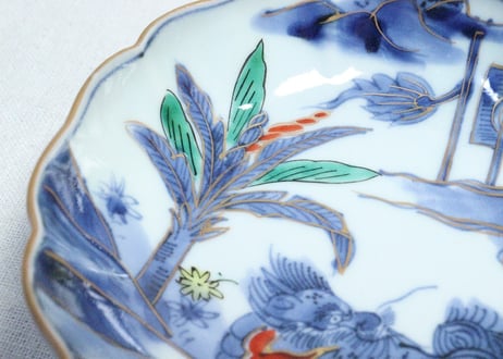 江戸後期色絵芭蕉と麒麟図なます皿　5客組