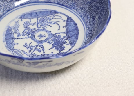 明治後期～大正紙刷洋傘と微塵唐草図5,5寸鉢