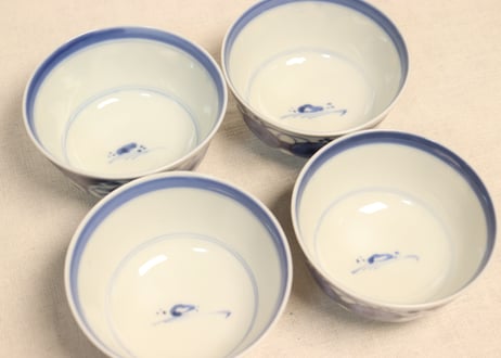 江戸幕末染付鼓図蓋茶碗