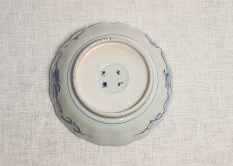 江戸幕末線描き牡丹唐草図なます皿 フリモノ,窯傷