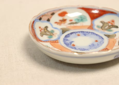 明治後期～大正色絵三方花と山水図小皿
