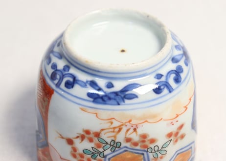 明治前期色絵四方に椿と萩図入隅角向付 柄流れ