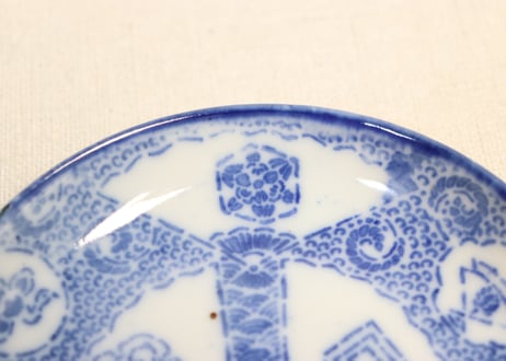 明治前期紙刷扇面窓絵図小皿