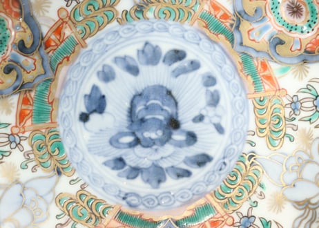 明治前期色絵獅子牡丹と人物図通り物小皿①濃いめ
