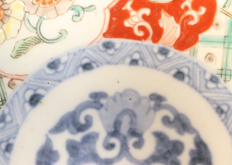 明治前期色絵獅子牡丹と草花図6寸鉢