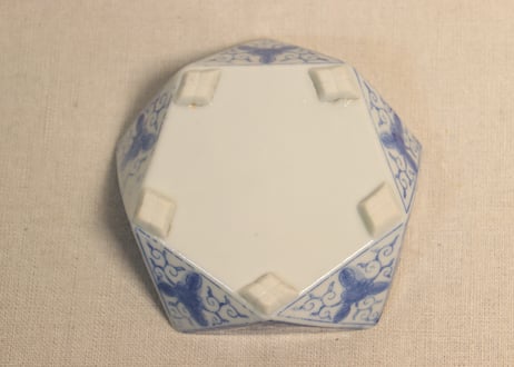 明治後期~大正銅判花図面取り五角小鉢
