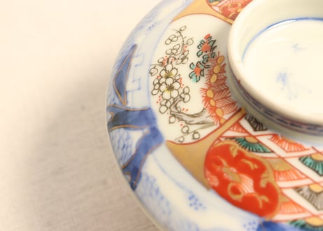 明治前期色絵柴垣に梅と龍図通り物蒸茶碗